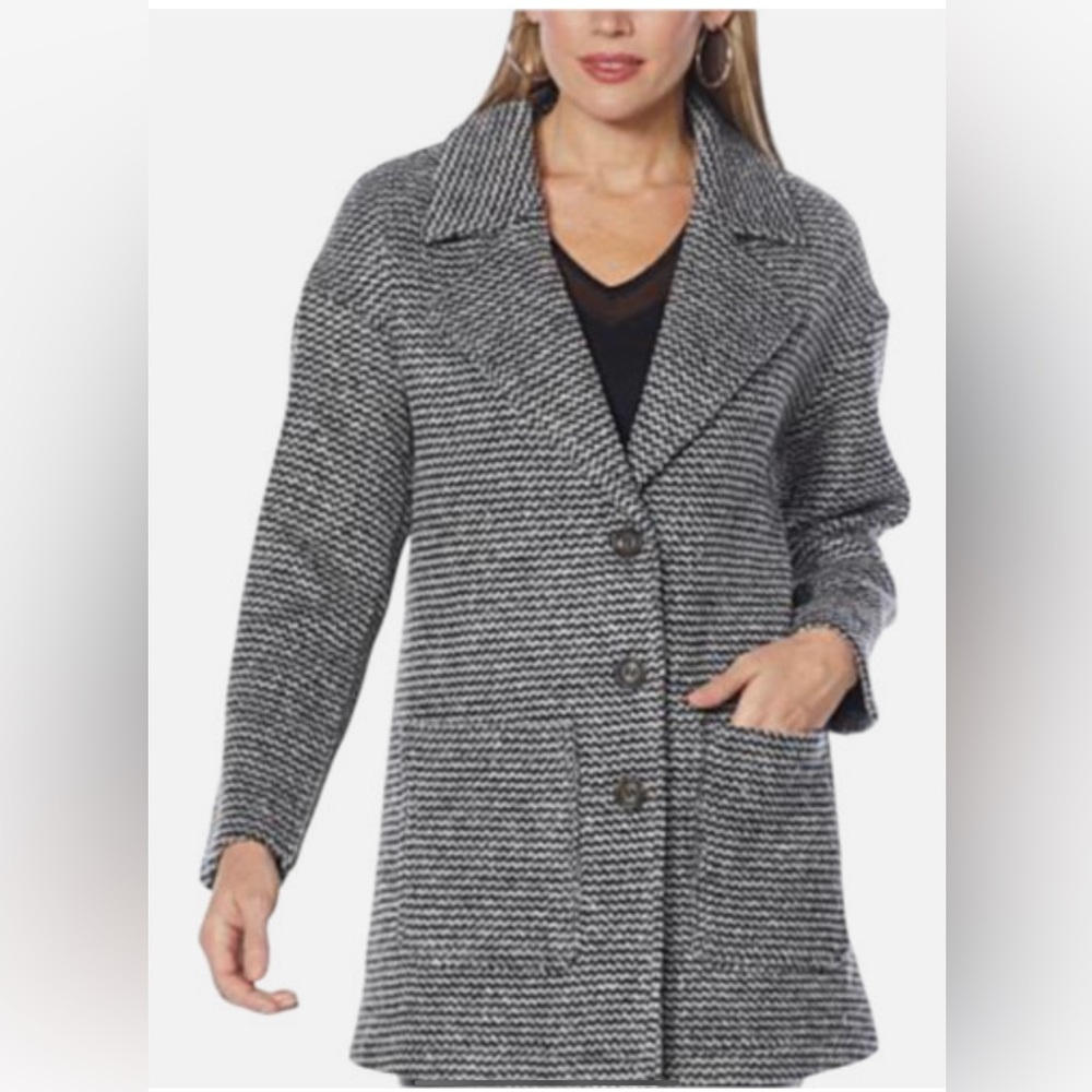 Avec Les Filles Black and Light Gray Wool Blend Swing Coatigan SZ XS Clean Girl